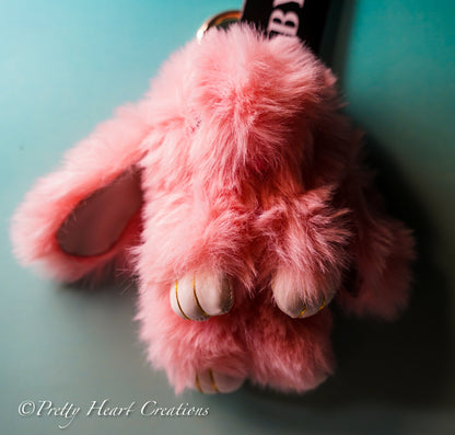 Super Plush Bunny Keychains – Fuzzy Faux Fur Rabbit with Golden Key Ring