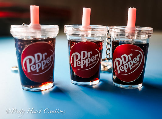 Mini Dr Pepper Glass Keychain – Sip-Sized Sweetness on a Heart