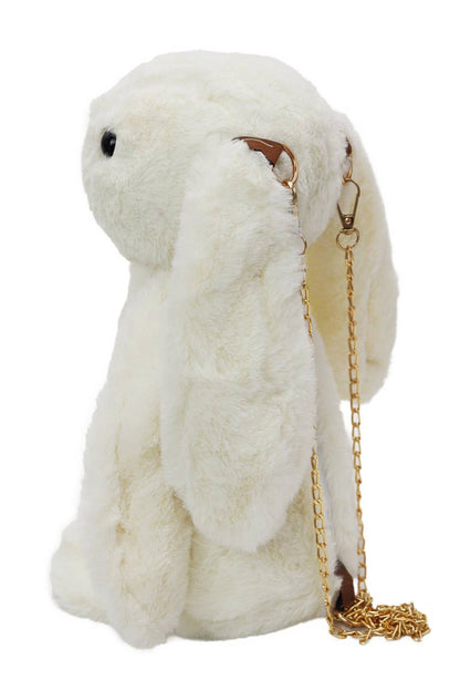 Bunny Rabbit Faux Fur Crossbody Bag – Plush Shoulder Bag with Gold Chain Strap