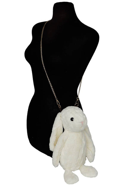 Bunny Rabbit Faux Fur Crossbody Bag – Plush Shoulder Bag with Gold Chain Strap