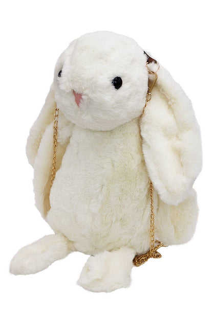 Bunny Rabbit Faux Fur Crossbody Bag – Plush Shoulder Bag with Gold Chain Strap